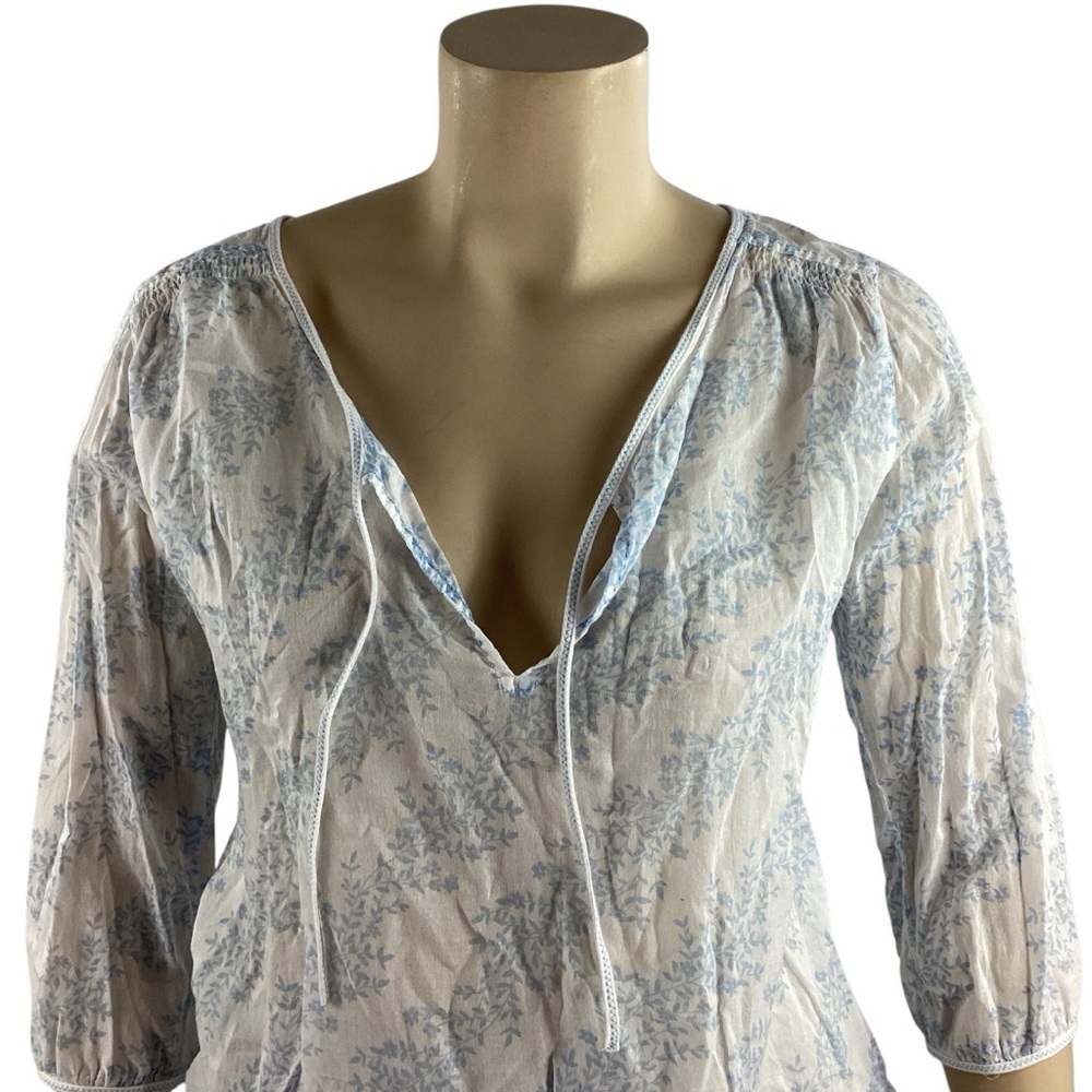 Eddie Bauer Blue White Floral Lightweight Cotton Blouse Size L - Picture 2 of 6